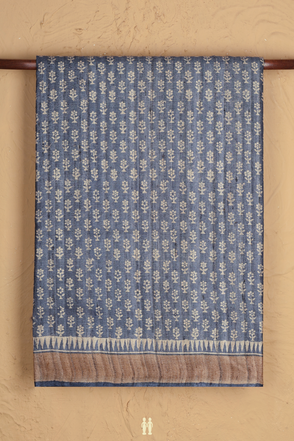 Tussar Silk Saree In Blue With Floral Buttas