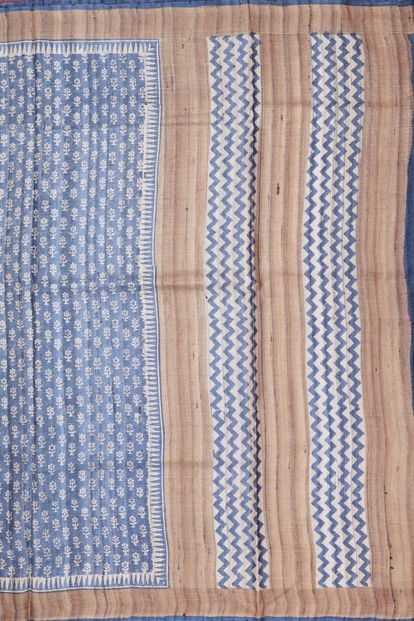 Tussar Silk Saree In Blue With Floral Buttas
