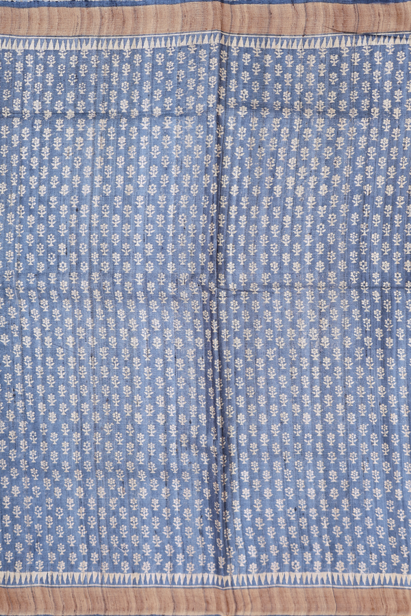 Tussar Silk Saree In Blue With Floral Buttas