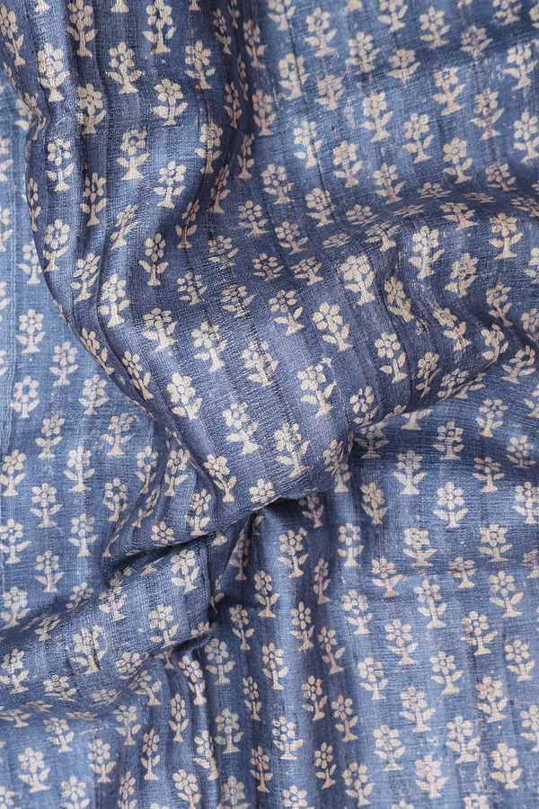 Tussar Silk Saree In Blue With Floral Buttas