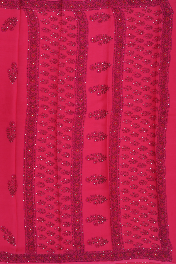 Chiffon Saree In Rose Red With Floral Printed Design
