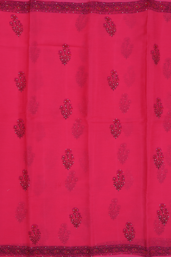 Chiffon Saree In Rose Red With Floral Printed Design