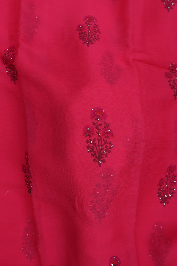 Chiffon Saree In Rose Red With Floral Printed Design