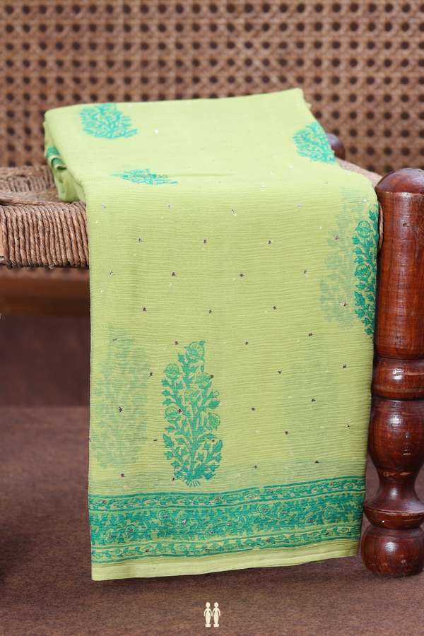 Chiffon Saree In Green With Floral Printed Design