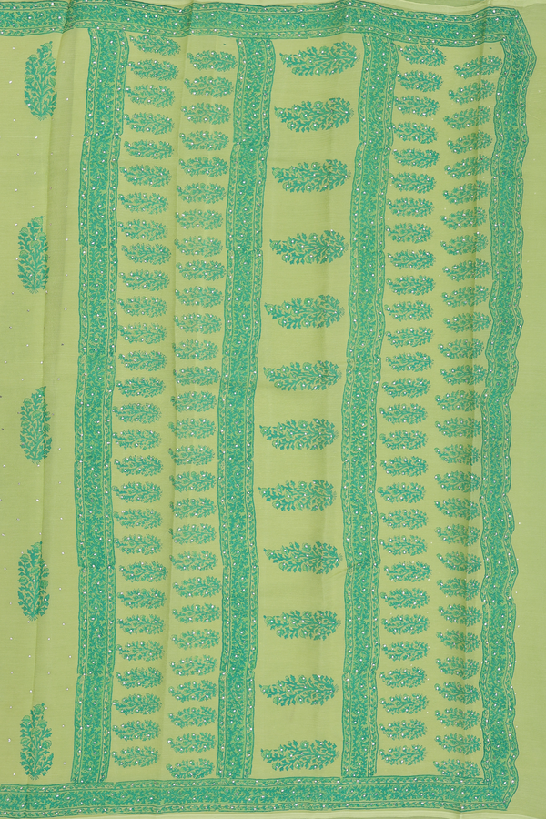 Chiffon Saree In Green With Floral Printed Design