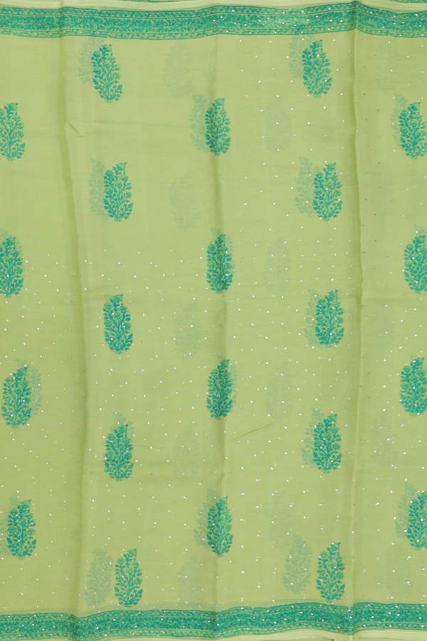 Chiffon Saree In Green With Floral Printed Design