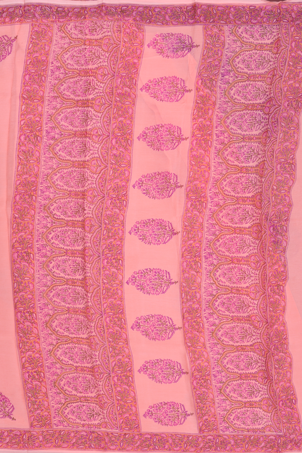 Chiffon Saree In Peach With Floral Printed Design