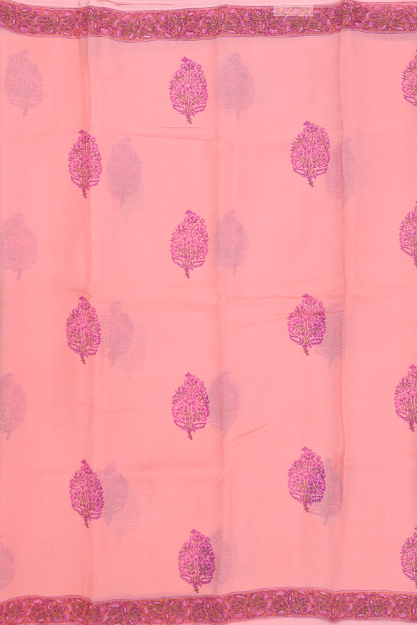 Chiffon Saree In Peach With Floral Printed Design