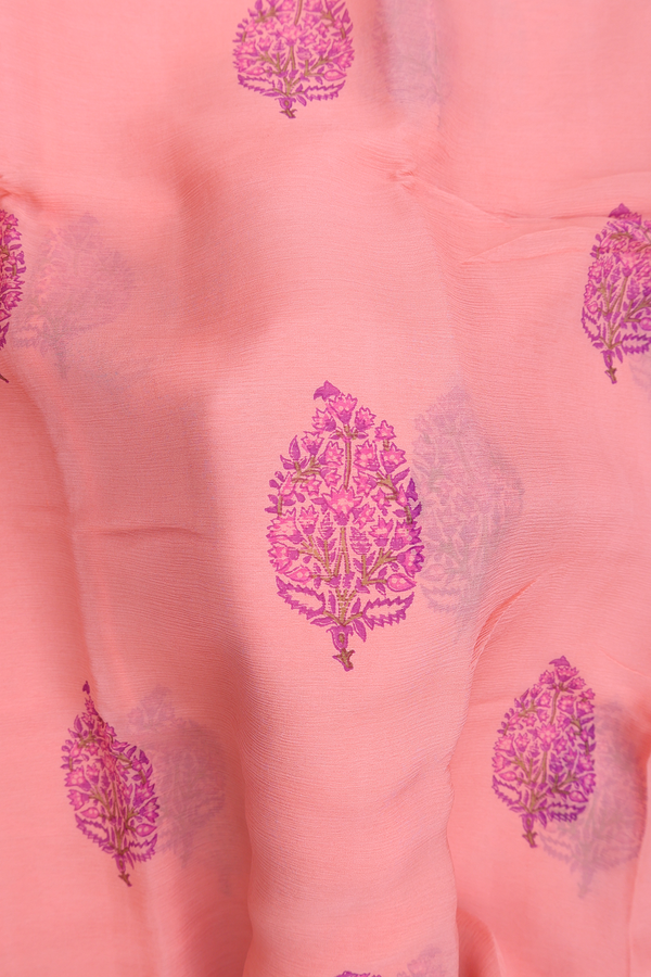 Chiffon Saree In Peach With Floral Printed Design