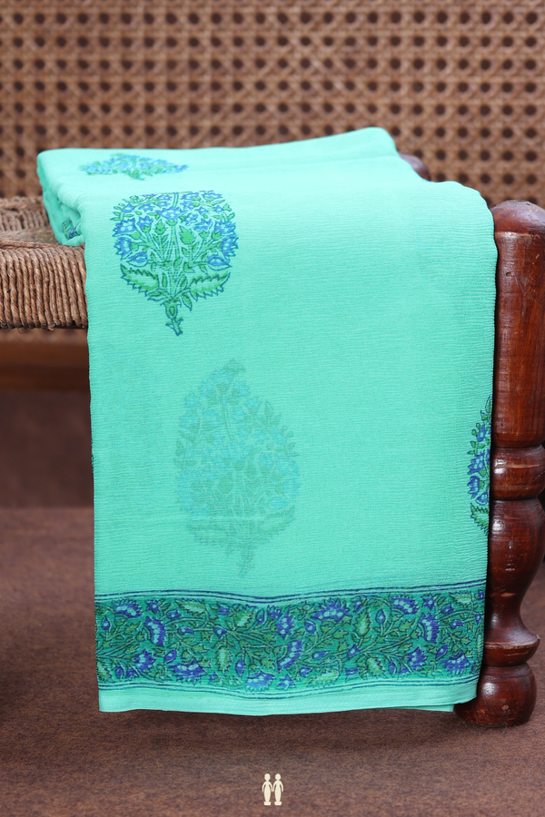 Chiffon Saree In Mint Green With Floral Printed Design