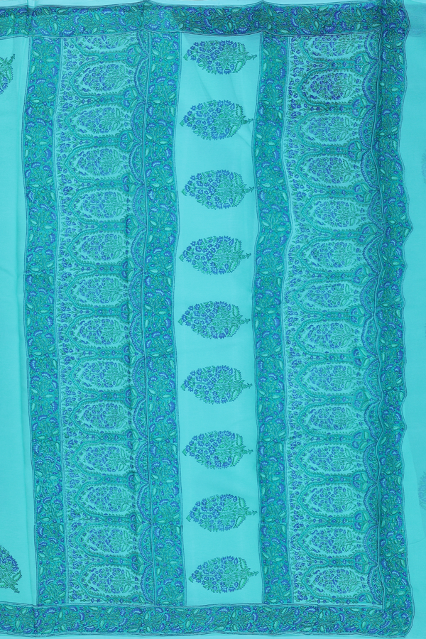 Chiffon Saree In Mint Green With Floral Printed Design