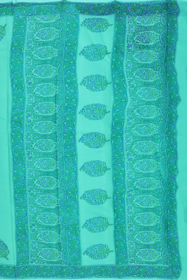 Chiffon Saree In Mint Green With Floral Printed Design