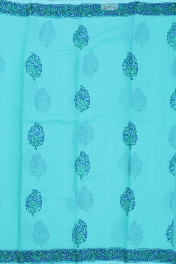 Chiffon Saree In Mint Green With Floral Printed Design