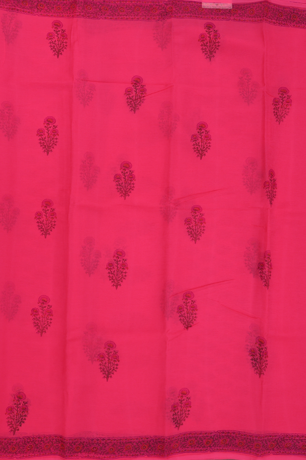 Chiffon Saree In Rose Red With Floral Printed Design