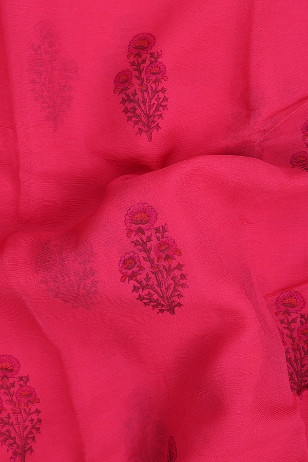 Chiffon Saree In Rose Red With Floral Printed Design