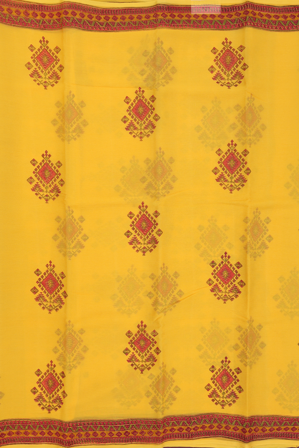 Chiffon Saree In Yellow With Printed Design