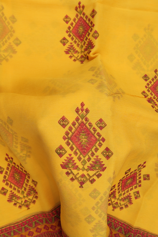 Chiffon Saree In Yellow With Printed Design
