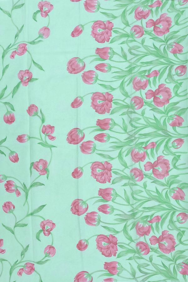 Chiffon Saree In Mint Green With Floral Printed Design