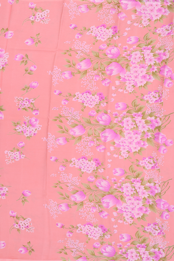 Chiffon Saree In Peach With Floral Printed Design