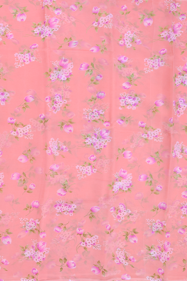 Chiffon Saree In Peach With Floral Printed Design