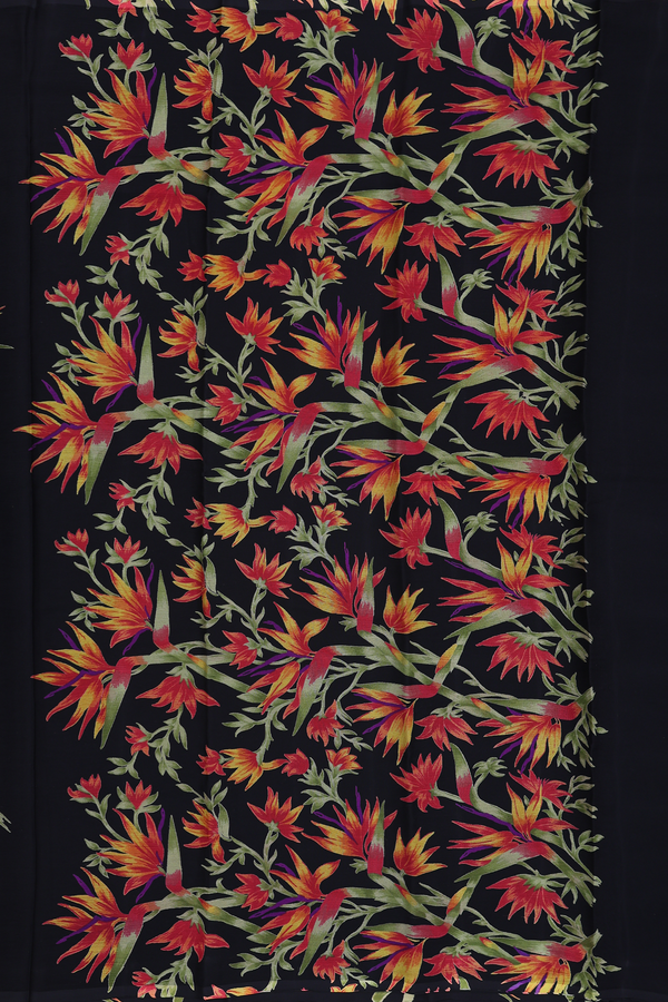 Chiffon Saree In Black With Floral Printed Design