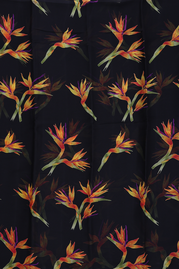 Chiffon Saree In Black With Floral Printed Design