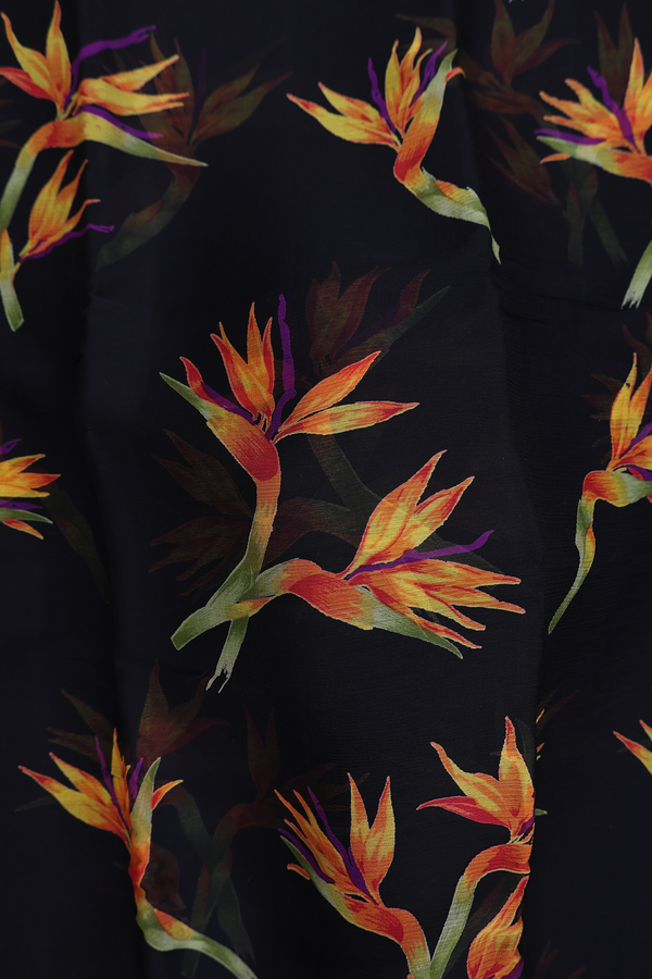 Chiffon Saree In Black With Floral Printed Design