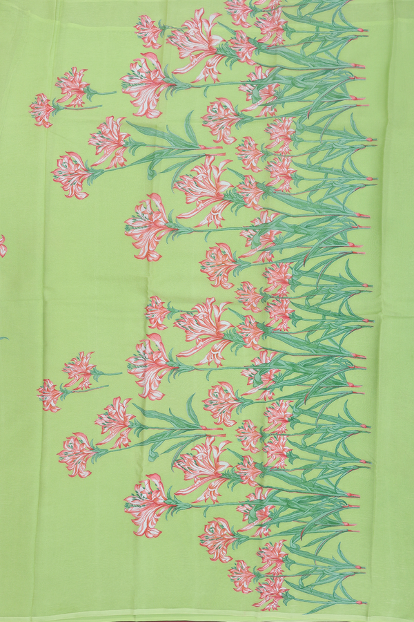 Chiffon Saree In Green With Floral Printed Design