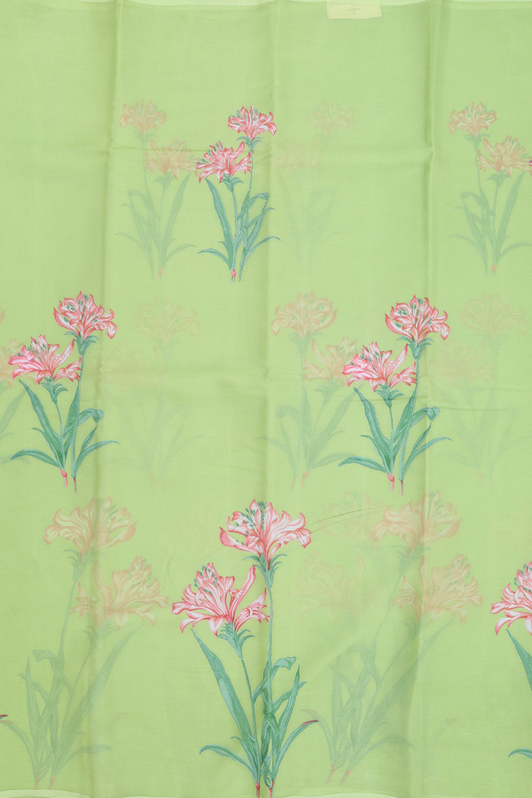 Chiffon Saree In Green With Floral Printed Design