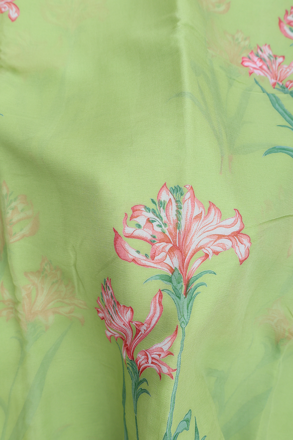Chiffon Saree In Green With Floral Printed Design