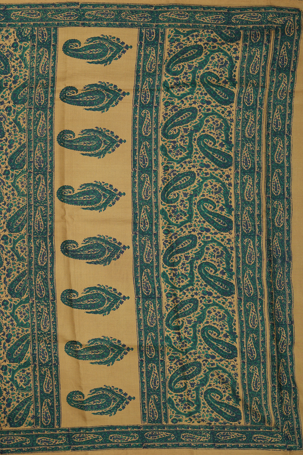 Printed Silk Saree In Yellowish Brown With Paisley Design