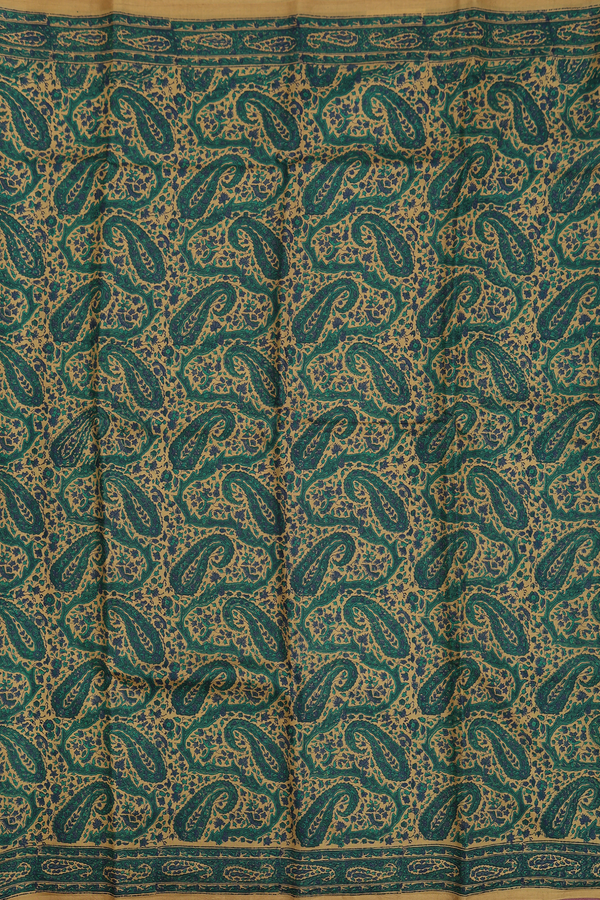 Printed Silk Saree In Yellowish Brown With Paisley Design