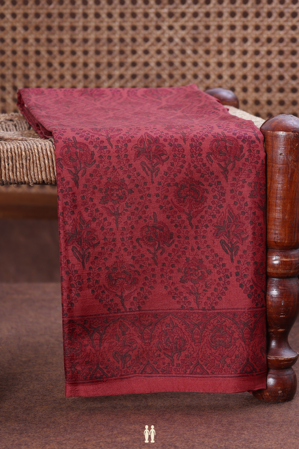 Printed Silk Saree In Red With Allover Design