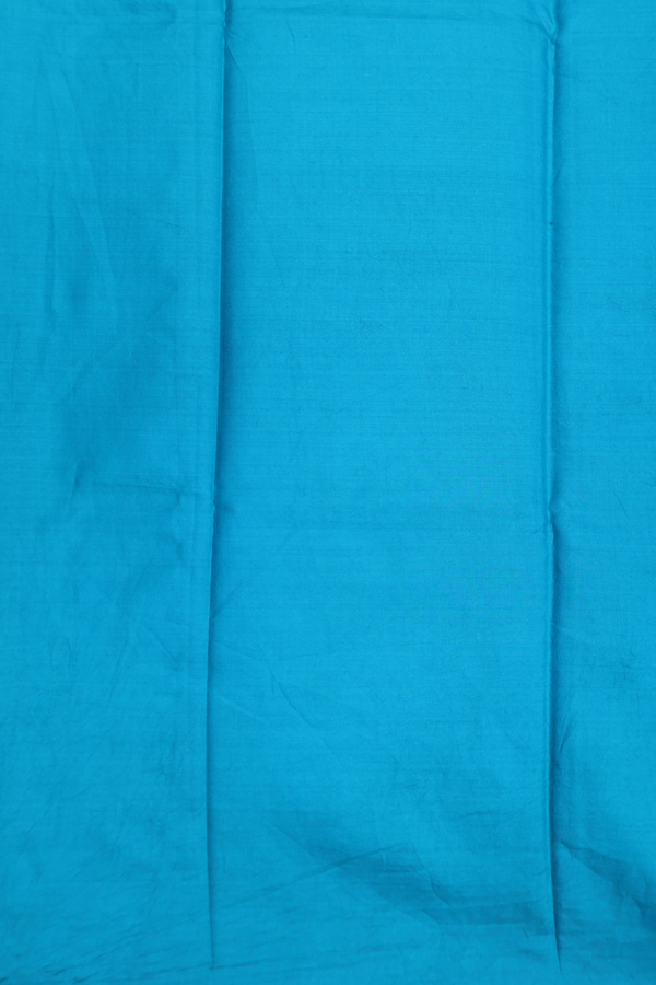 Printed Silk Saree In Cerulean Blue With Ogee Design