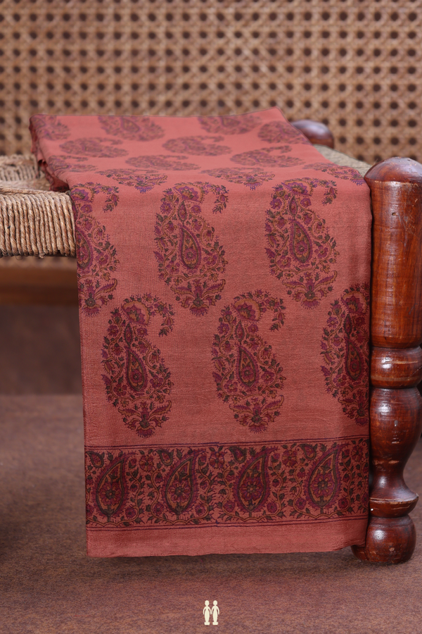 Printed Silk Saree In Pastel Red With Paisley Motifs