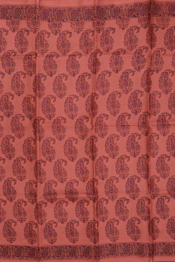 Printed Silk Saree In Pastel Red With Paisley Motifs