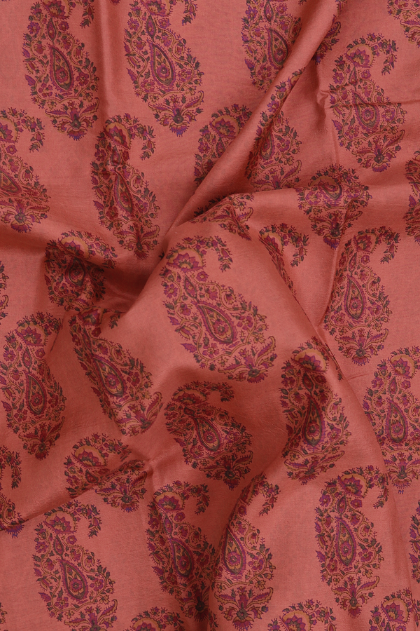 Printed Silk Saree In Pastel Red With Paisley Motifs