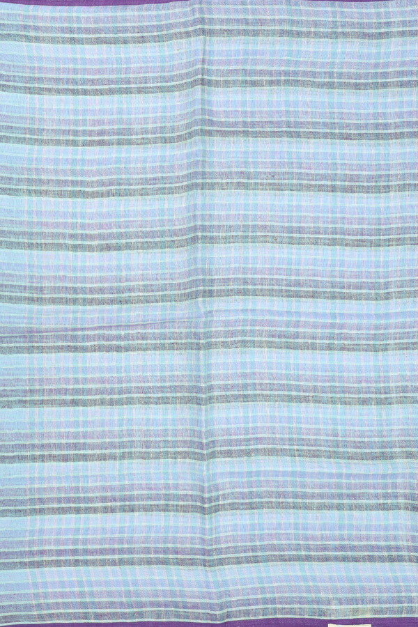 Linen Saree In Blue With Stripes Design