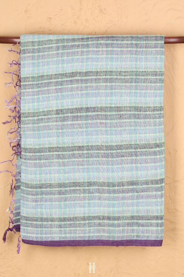 Linen Saree In Blue With Stripes Design