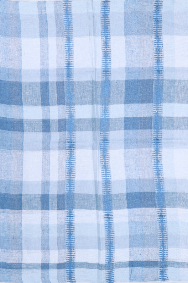 Linen Saree In Blue And Grey With Stripes Design