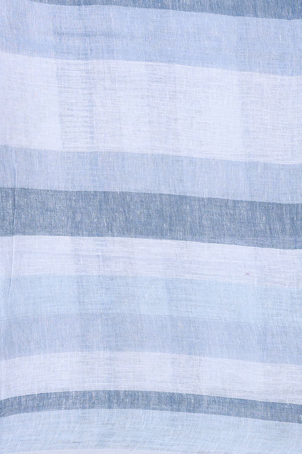 Linen Saree In Blue And Grey With Stripes Design
