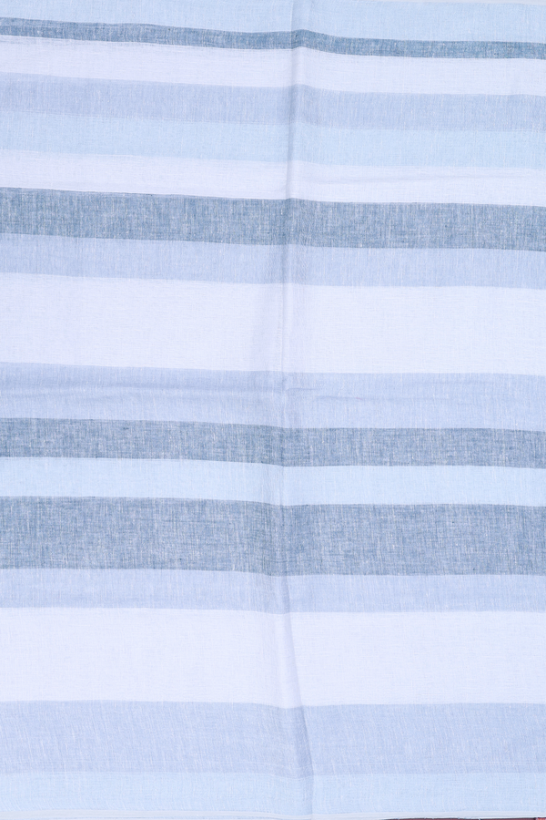 Linen Saree In Blue And Grey With Stripes Design