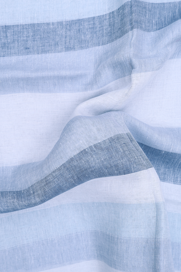 Linen Saree In Blue And Grey With Stripes Design