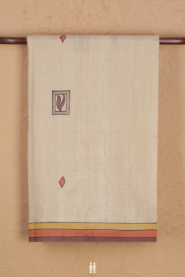 Tussar Silk Saree In Cream Color With Hand Painted Design
