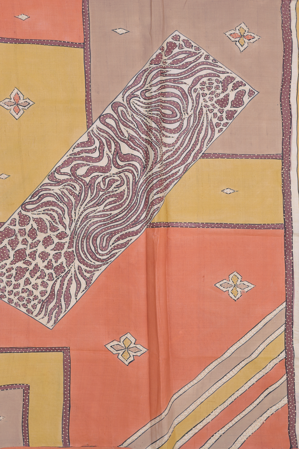 Tussar Silk Saree In Cream Color With Hand Painted Design