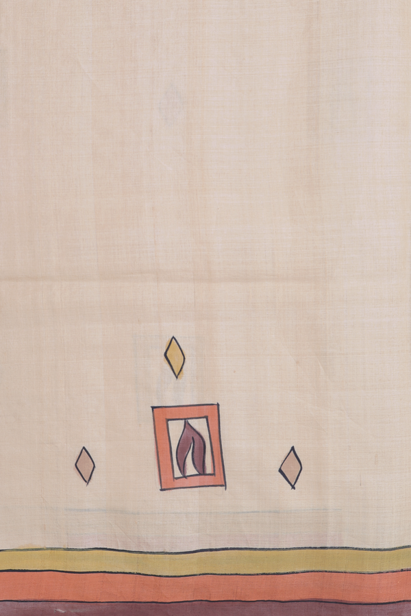 Tussar Silk Saree In Cream Color With Hand Painted Design