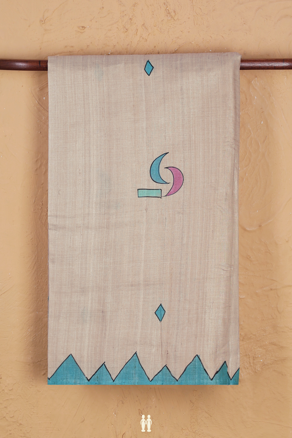 Tussar Silk Saree In Light Brown With Hand Painted Design