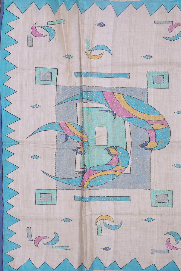 Tussar Silk Saree In Light Brown With Hand Painted Design