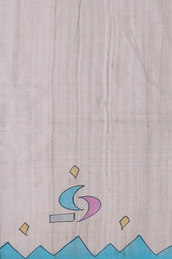 Tussar Silk Saree In Light Brown With Hand Painted Design