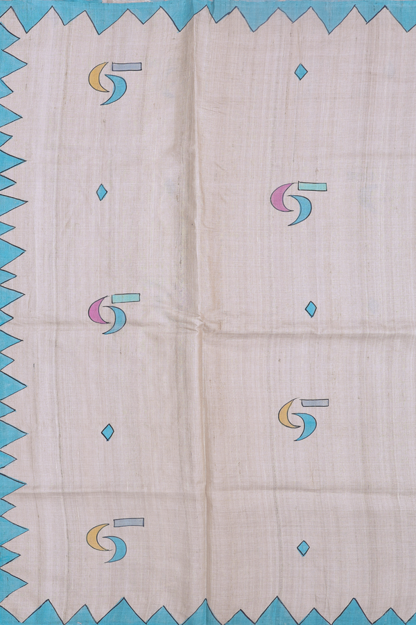 Tussar Silk Saree In Light Brown With Hand Painted Design